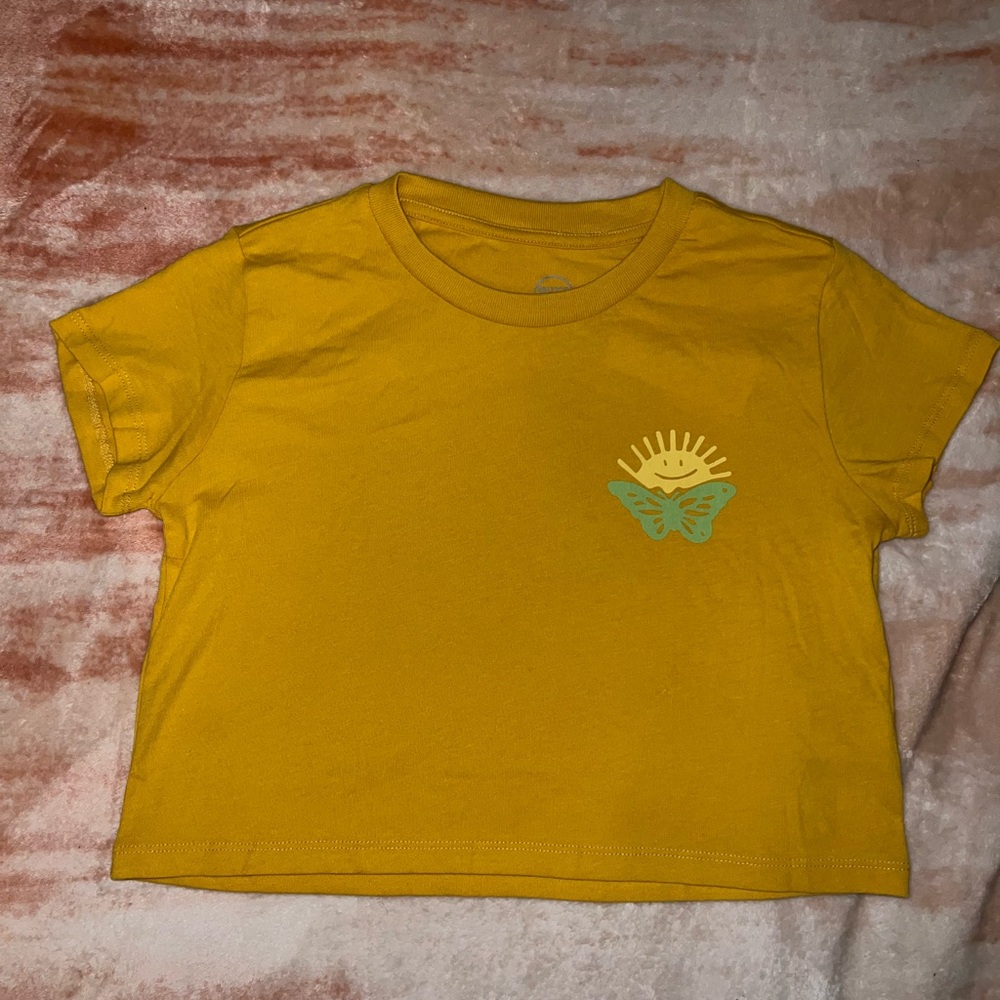 Pura Vida Yellow Tee with Sun and Butterfly